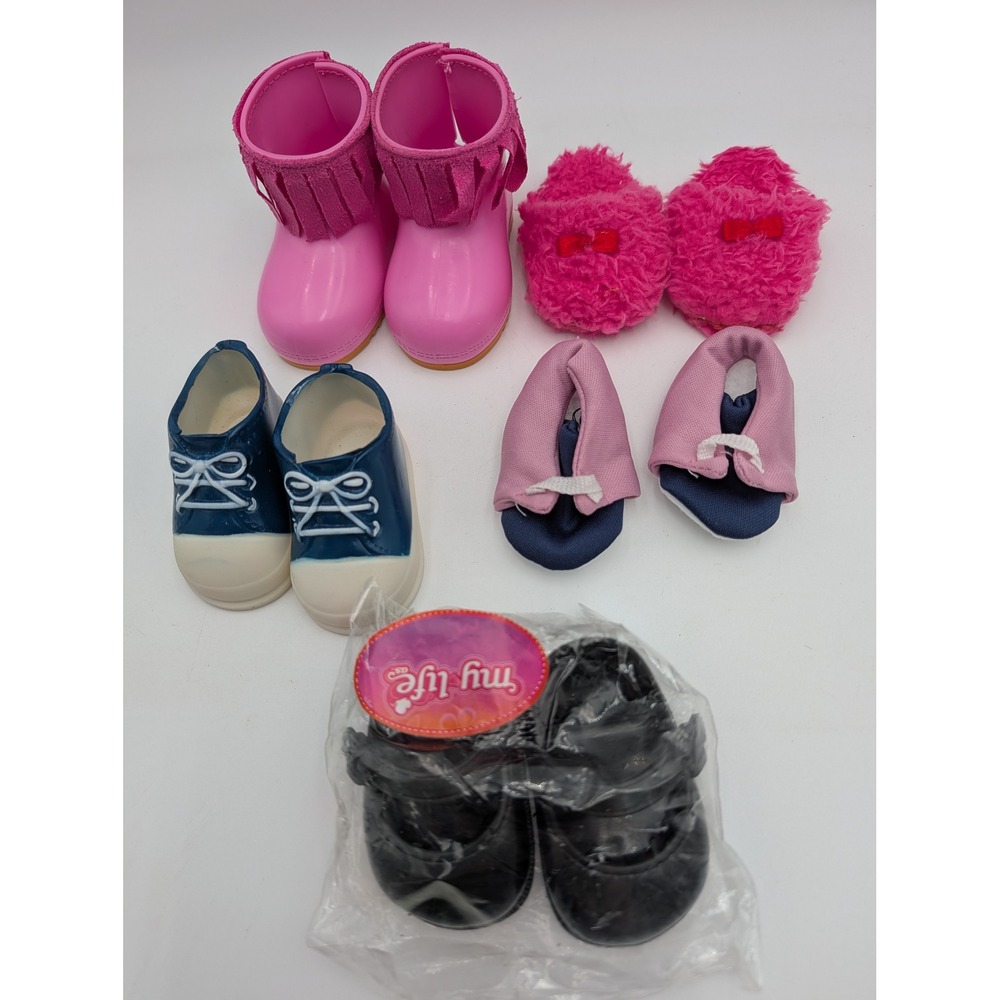 Funrise Doll‎ Shoes Lot Pink Blue Fringe Boots Slippers Sneakers 5 Pairs